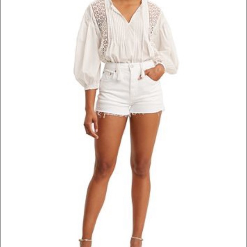 Levi’s 3 inch white jean shorts